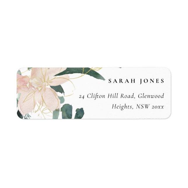 ÉTIQUETTE ADRESSE DE COULEUR D'EAU DOUCE BLUSH GOLD FLORAL B (Devant)