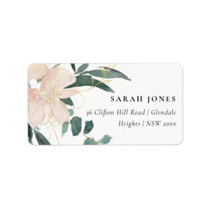 ÉTIQUETTE ADRESSE DE COULEUR D'EAU DOUCE BLUSH GOLD FLORAL B