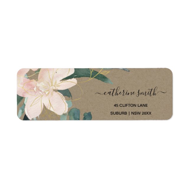 ÉTIQUETTE ADRESSE DE COULEUR D'EAU FLORALE KRAFT ROUSTIQUE (Devant)