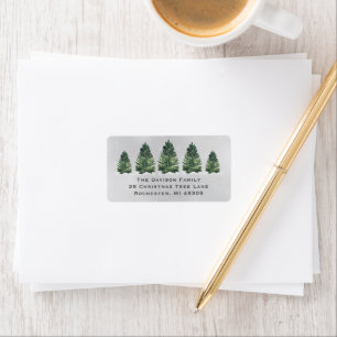 Étiquette Adresse de famille de Noël au pin aquarelle