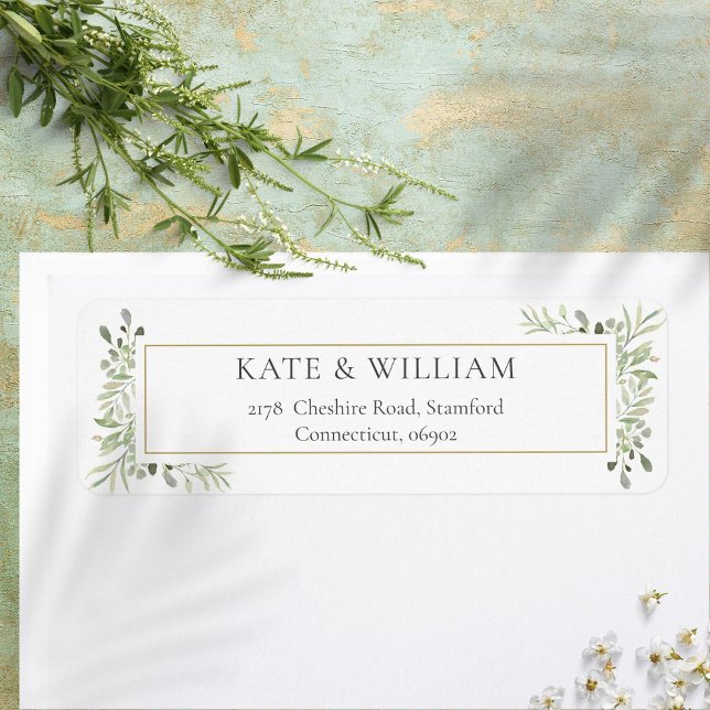 Étiquette Adresse de feuillage à l'aquarelle de verdure bota (Botanical Greenery Watercolour Foliage Address Label)