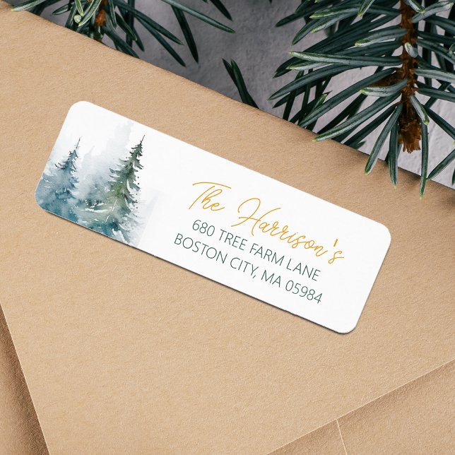 Étiquette Adresse de forêt de pins en hiver (Winter Forest Pine Trees Address Label)