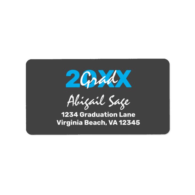 Étiquette Adresse de graduation moderne bleu et blanc (Devant)