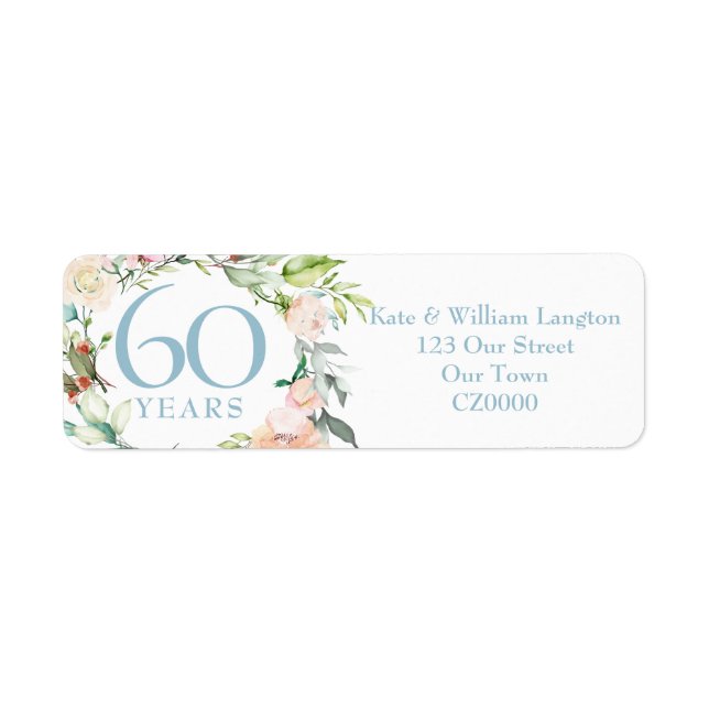 Étiquette Adresse de guirlande de roses d'été du 60e anniver (Devant)