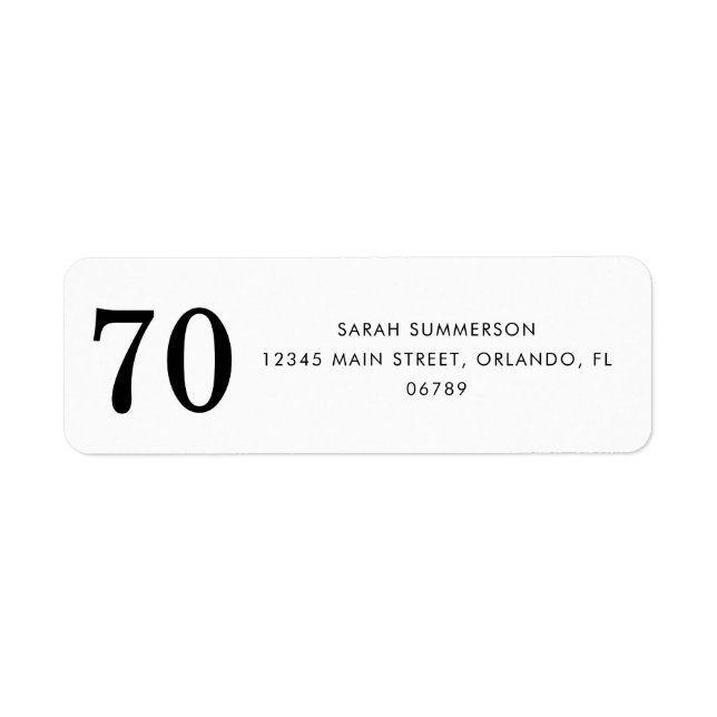 Étiquette Adresse de la fête d'anniversaire des 70 ans Black (Devant)