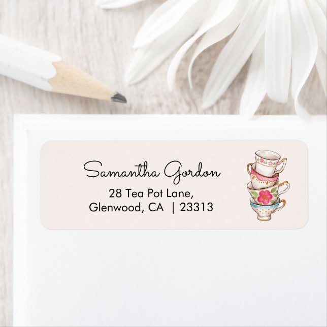 Étiquette Adresse de la fête de mariage Modern Blush Tea Par (En situation)