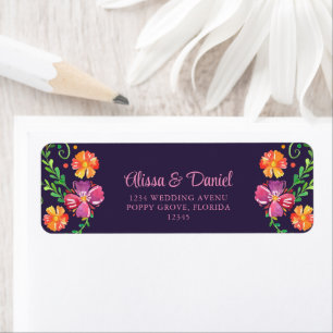 Étiquette Adresse de la fête florale vibrante mexicaine viol