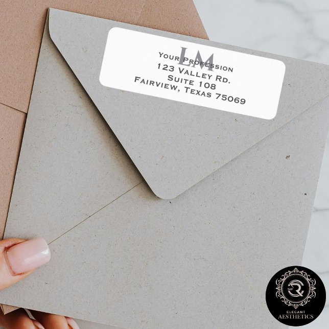 Étiquette Adresse de la marque Monogramme Gris Taupe Moderne (Modern Taupe Gray Monogram Branding Address Label)