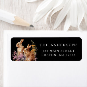 Étiquette Adresse de lapin de Pâques florale sombre de print