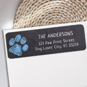 Étiquette Adresse de l'Empreinte de patte bleu Chalkboard