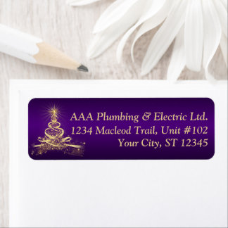Étiquette Adresse de l'entreprise Purple, Gold Lighted Tree