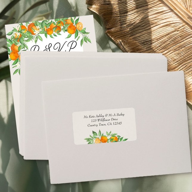 Étiquette Adresse de l'enveloppe RSVP Orange Blossom (RSVP envelope address labels from the Orange Blossom Wedding Collection by Darling & May)