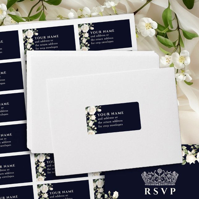 Étiquette Adresse de l'enveloppe RSVP Roses Bleues Bleues Fo (RSVP envelope address labels from Princess Dress and Roses Quinceanera collection by Darling & May)