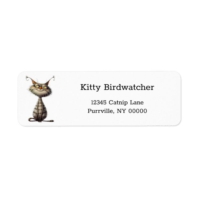 Étiquette Adresse de l'illustration de chat Gris Gris Whimsi (Devant)