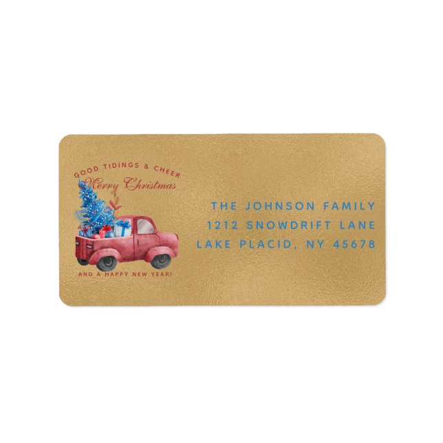 Étiquette Adresse de l'illustration du camion de Noël rouge (Devant)
