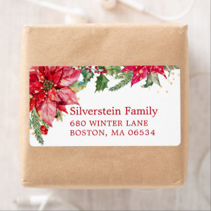 Étiquette Adresse de livraison Poinsettia Gold Splatter