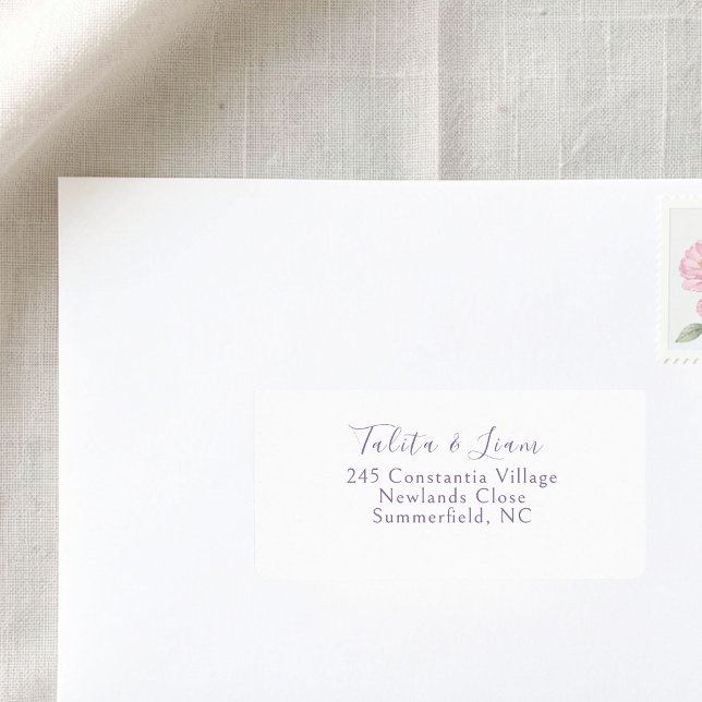 Étiquette Adresse de mariage à l'écriture simple blanc et la (Créateur téléchargé)