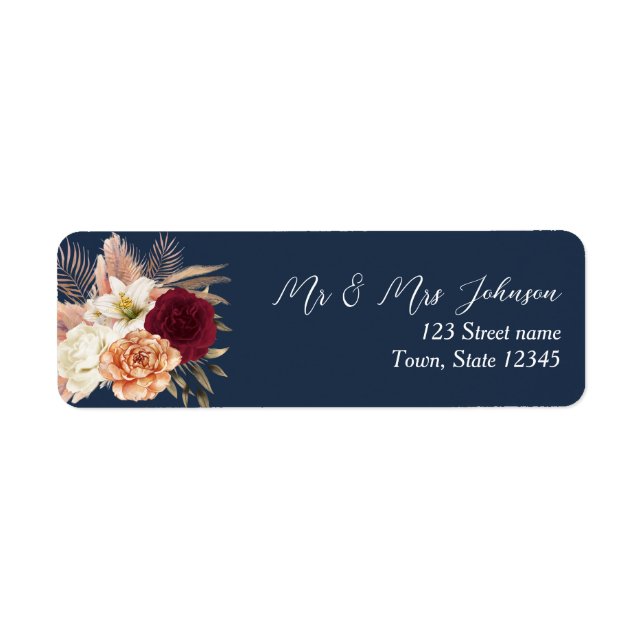 Étiquette Adresse de mariage bleu marine Bourgogne (Devant)