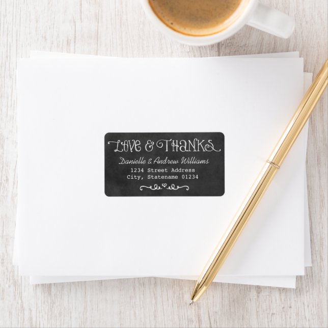Étiquette Adresse de mariage Chalkboard Amour et Merci (En situation)