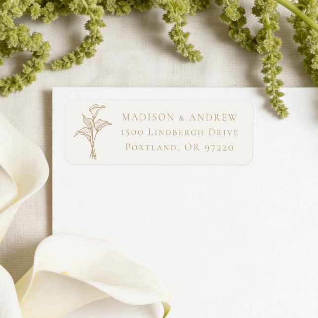 Étiquette Adresse de mariage classique calla lily or (Créateur téléchargé)