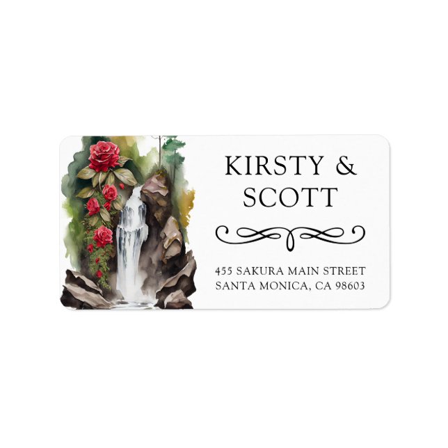 Étiquette Adresse de mariage de cascade d'eau de printemps f (Devant)