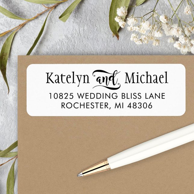 Étiquette Adresse de mariage de couple lettrage main moderne (Créateur téléchargé)