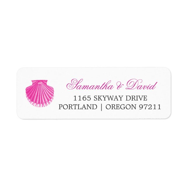 Étiquette Adresse de mariage de plage Pâte coquille rose (Devant)