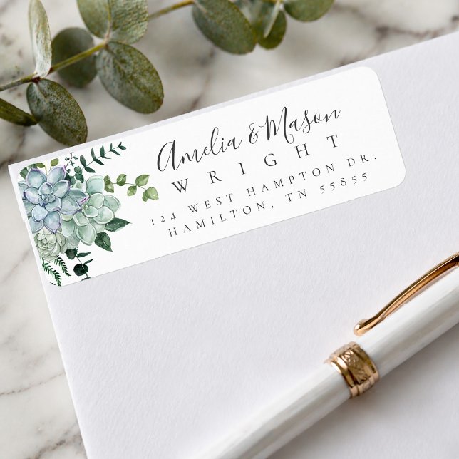 Étiquette Adresse de mariage de succulentes à l'aquarelle bo (Botanical Watercolor Succulent Wedding Address Label)
