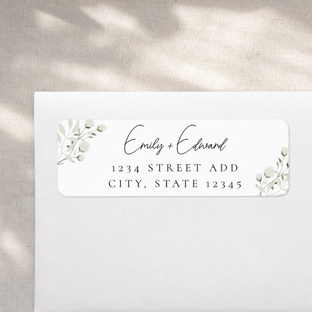 Étiquette Adresse de mariage élégante avec feuillage de saug (Créateur téléchargé)