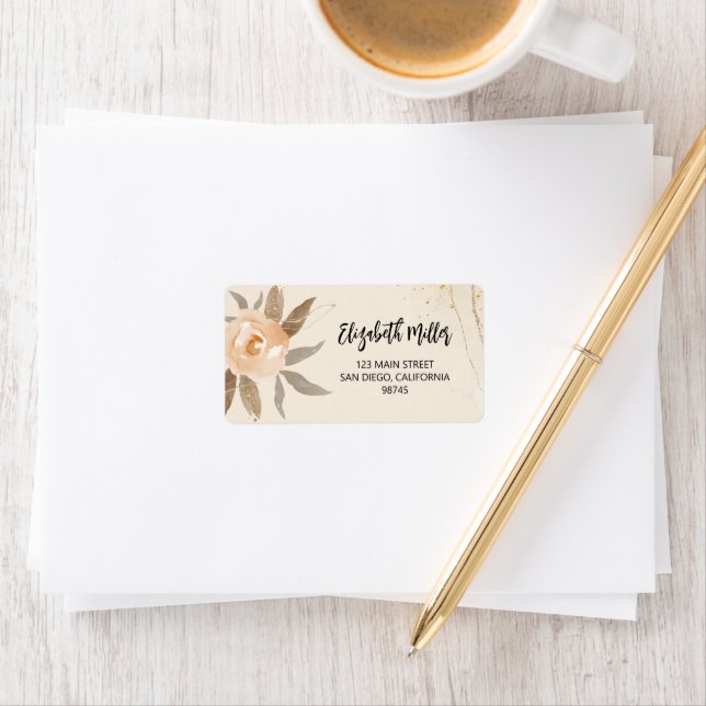Étiquette Adresse de mariage élégante avec fleurs d'automne (En situation)