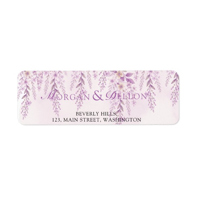 Étiquette Adresse de mariage élégante et douce aux fleurs de (Devant)
