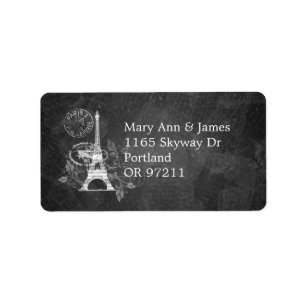 Étiquette Adresse de mariage élégante Romantique Paris Noir