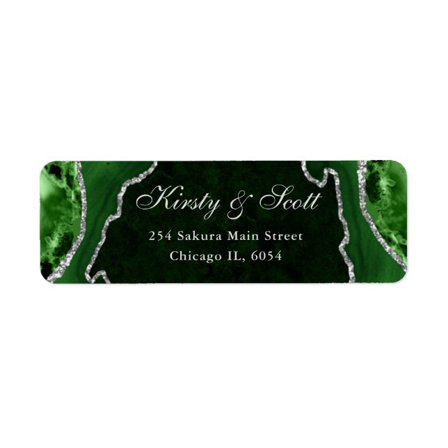 Étiquette Adresse de mariage en agate fausse pailletée verte (Devant)