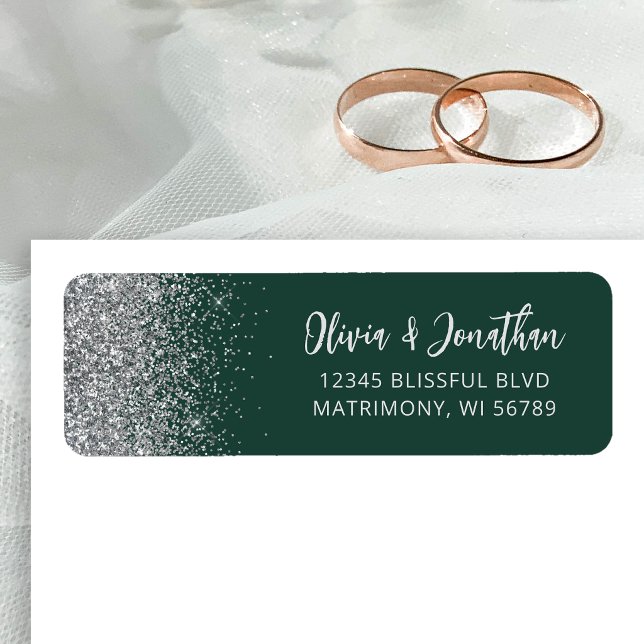 Étiquette Adresse de mariage en vert émeraude avec paillette (Créateur téléchargé)