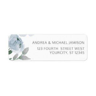 Étiquette Adresse de mariage floral aquarelle bleu gris pous