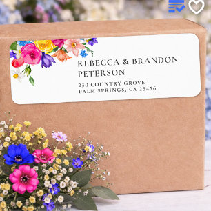 Étiquette Adresse de mariage florale aquarelle colorée éléga