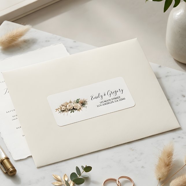 Étiquette Adresse de mariage florale neutre boho rustique (Créateur téléchargé)