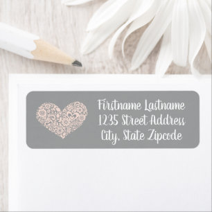 Étiquette Adresse de mariage gris cœur rose capricieux
