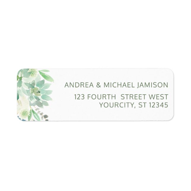 Étiquette Adresse de mariage Succulent Aquarelle Verdure (Devant)