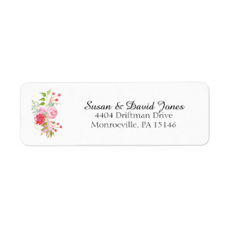 Étiquette Adresse de mélange floral rose aquarelle
