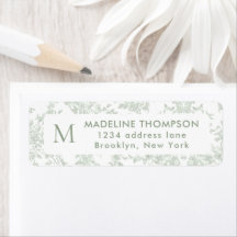 Adresse de monogramme de toile botanique vert saug