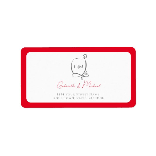 Étiquette Adresse de monogramme simple et élégant rouge ceri (Devant)