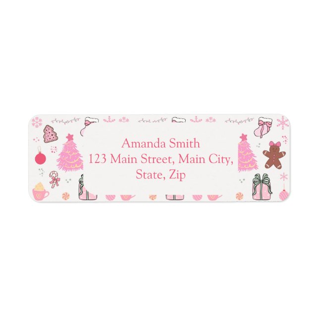 Étiquette Adresse de motif de Noël rose (Devant)