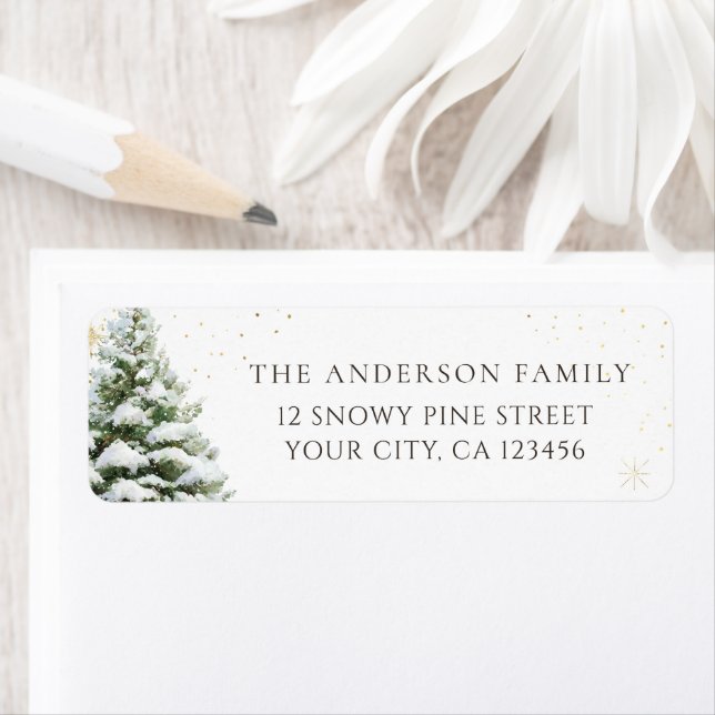 Étiquette Adresse de Noël d'arbre de pin minimal (En situation)