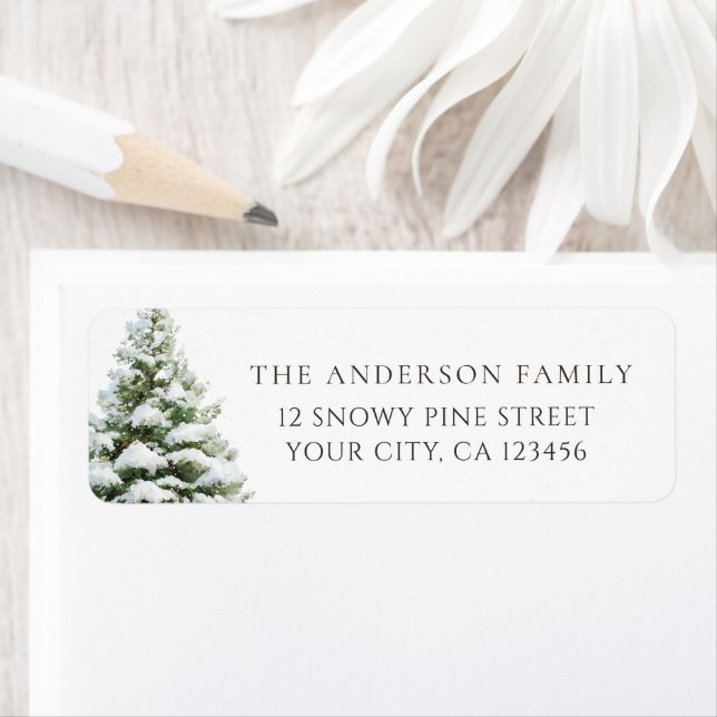 Étiquette Adresse de Noël d'arbre de pin minimal (En situation)