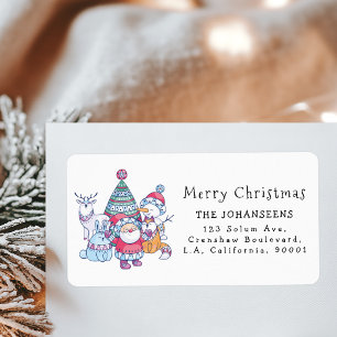 Étiquette Adresse de Noël Doodle Nordique Fantaisiste Mignon