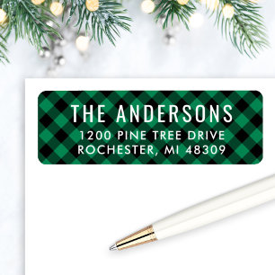 Étiquette Adresse de Noël sous l'arbre de pin à carreaux ver