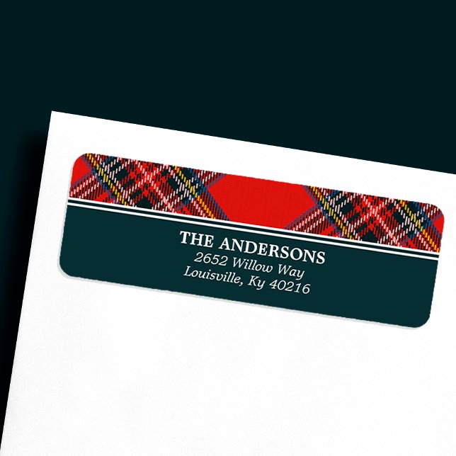 Étiquette Adresse de Noël Tartan Rouge (Créateur téléchargé)