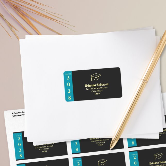 Étiquette Adresse de remise de diplôme moderne turquoise (Créateur téléchargé)