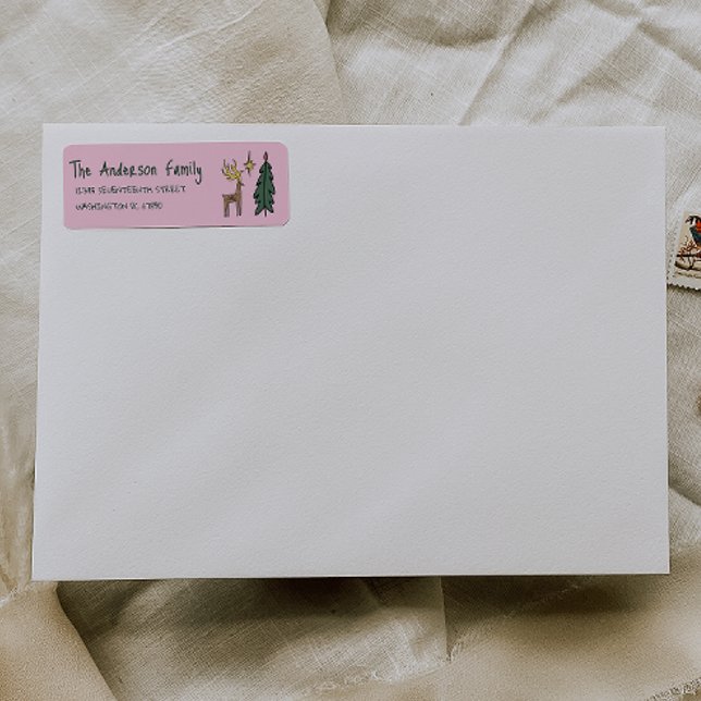 Étiquette Adresse de rennes de Noël rose peinte à la main (Créateur téléchargé)
